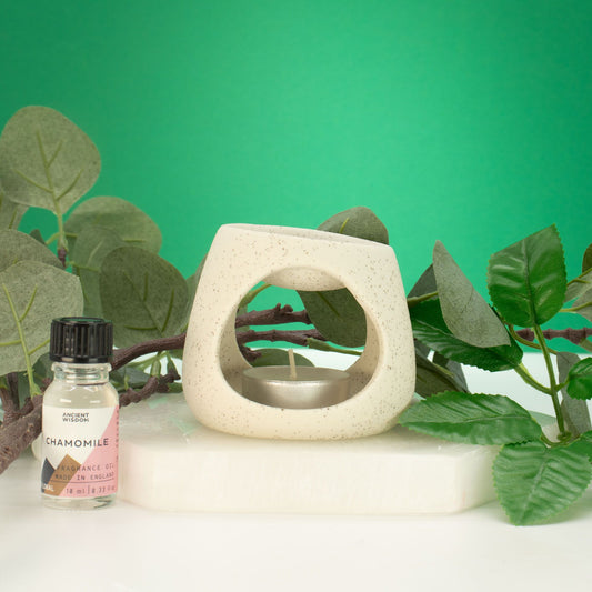 Ceramic Zen Oil Burner - Round Pebble - Speckled Off-White