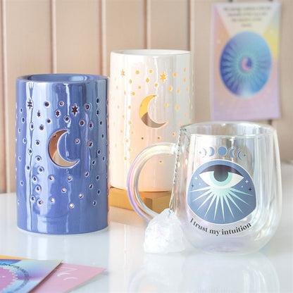 Iridescent Purple Moon Pillar Oil Burner and Wax Warmer