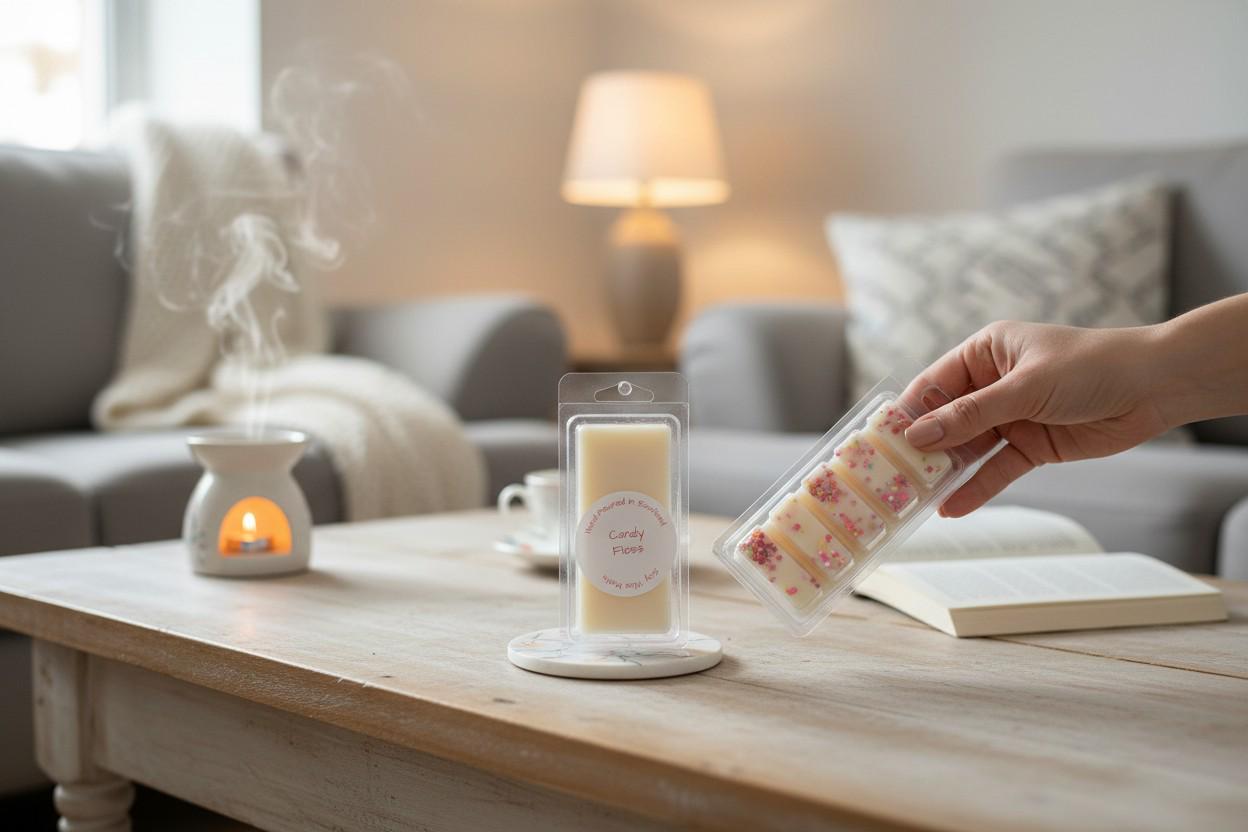 Candy Floss Scented Soy Wax Melts, Vegan Home Fragrance 5 Bar Clamshel