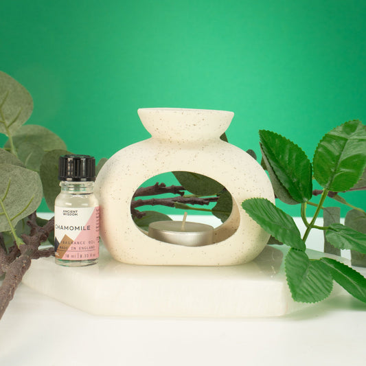 Ceramic Zen Oil Burner - Oval Pebble - Speckled Off-White