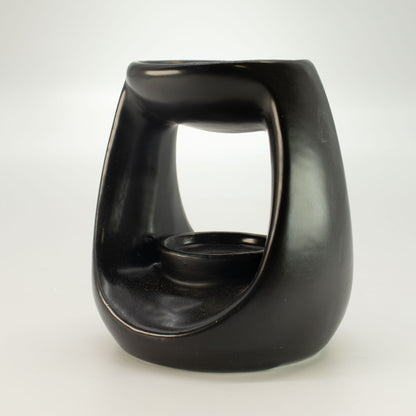 Ceramic Zen Oil Burner - Large Oval Pebble  - Matt Black