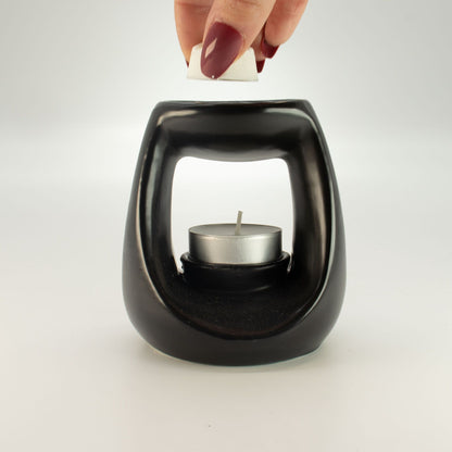 Ceramic Zen Oil Burner - Large Oval Pebble  - Matt Black