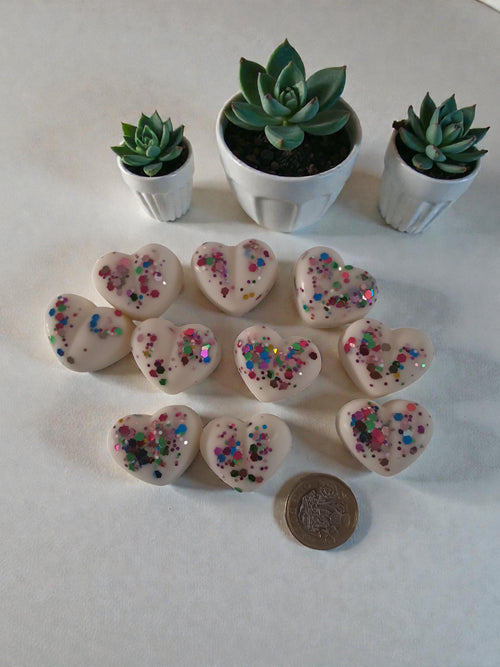10 x Baby Powder-Heart Shaped- Highly Scented Wax Melts with Free Bag